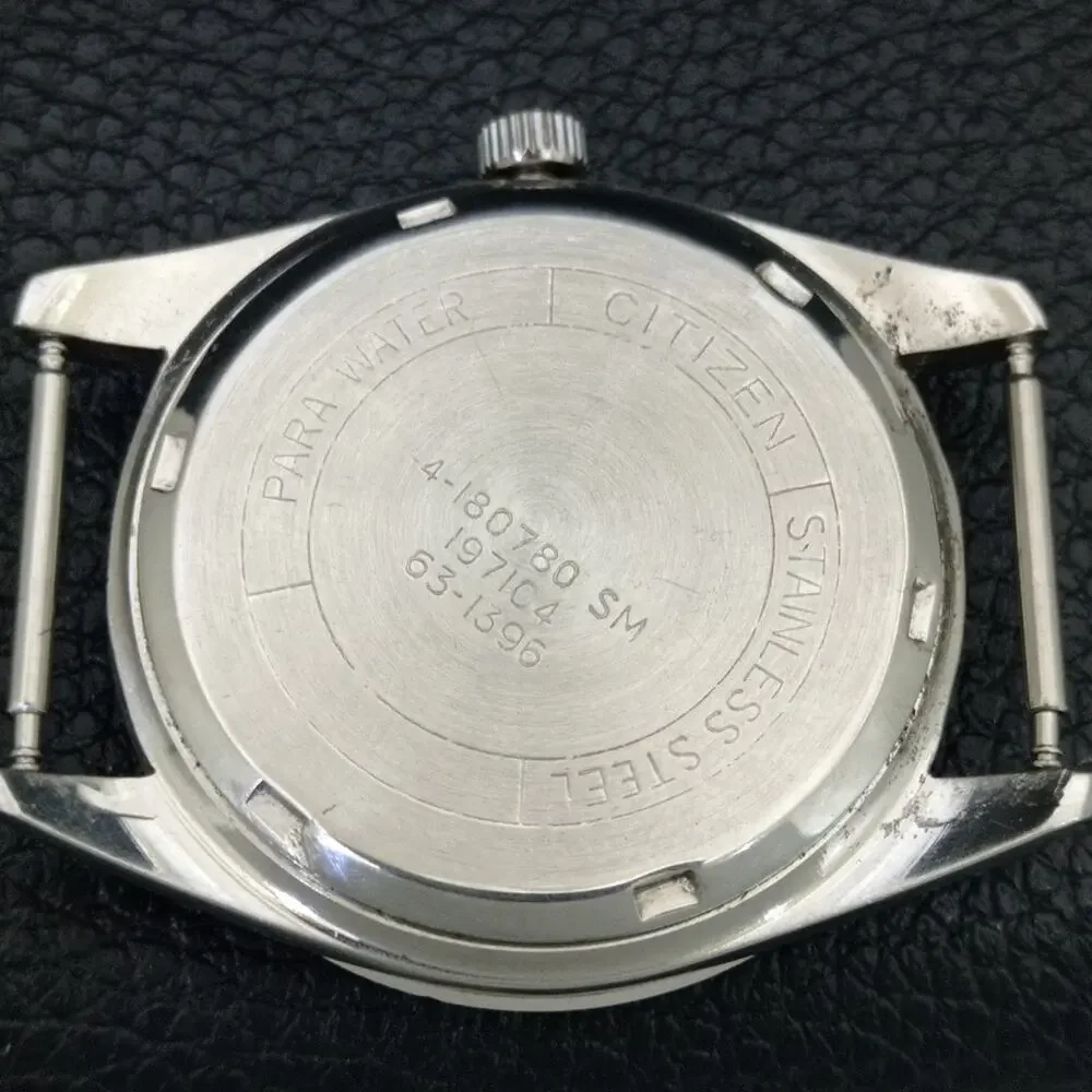 Vintage 1974 Citizen Manual Wound Mens Silver Watch & Red accents